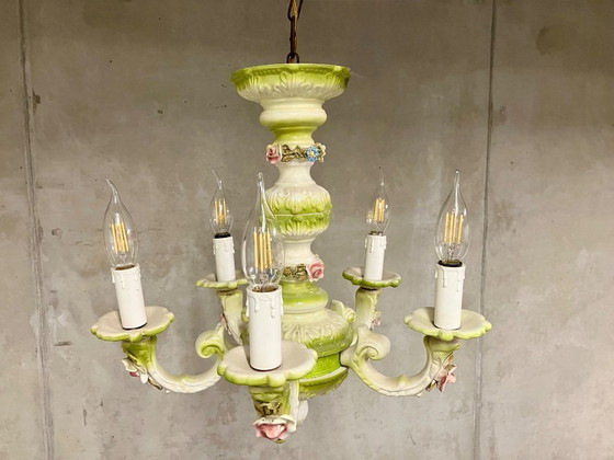 Image 1 of 🇮🇹 Lámpara de araña de porcelana estilo Capodimonte