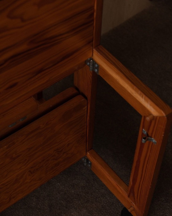 Image 1 of Vintage opvouwbare serveerwagen van grenenhout, jaren 70