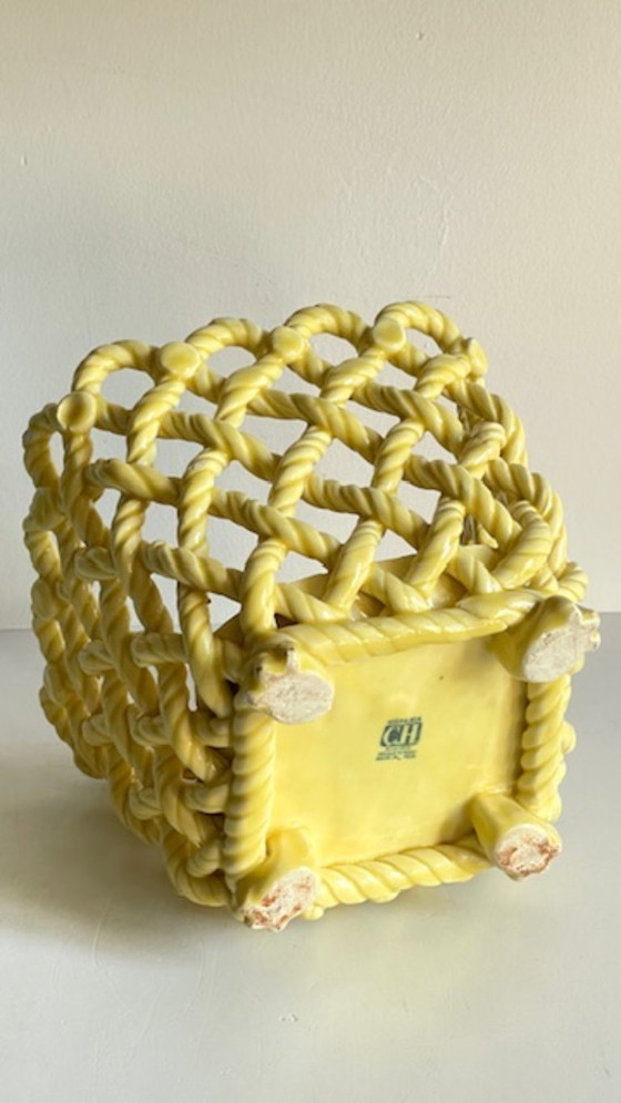 Image 1 of Vintage Woven Earthenware Plant Pot