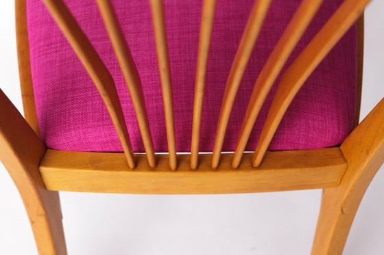 Image 1 of Vintage Magenta Upholstered Beech Dining Chair – Germany, 1960s–1970s