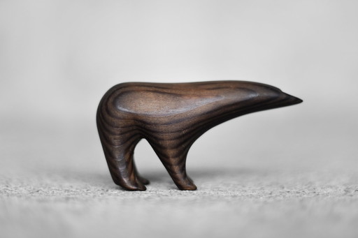 Vintage Mid-Century Danish Modern Dark Wood Sculpture Arctic Polar Bear Figurine, 1960s