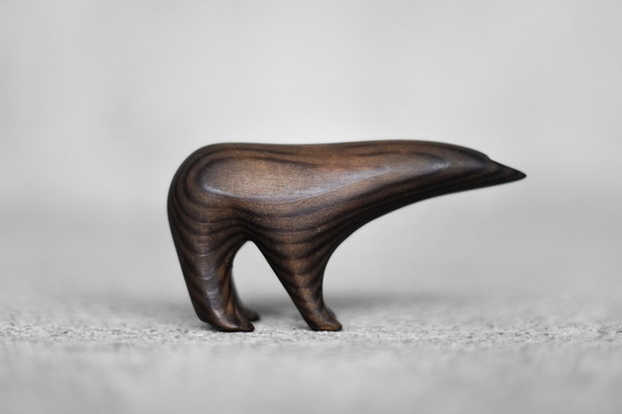 Image 1 of Vintage Mid-Century Danish Modern Dark Wood Sculpture Arctic Polar Bear Figurine, 1960s