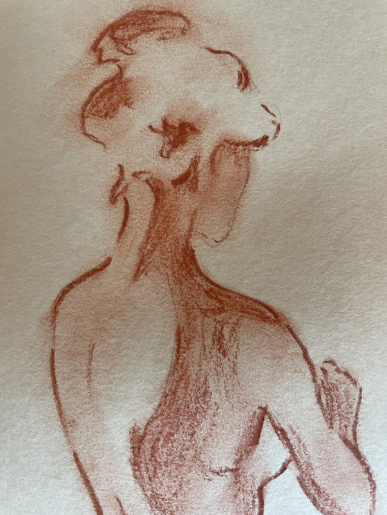 Image 1 of Dipinto firmato Ritratto femminile a gesso rosso "Giochi di luce"