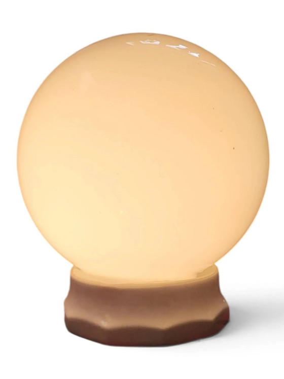 Opaline ball ceiling light, Art Deco/industrial — 1930s-1950s – Porcelain, Brass (photo 4 of 5)