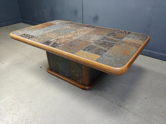 Image 1 of Oak and stone brutalist coffee table, 1970s