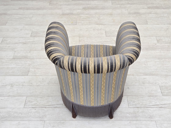 Image 1 of 1960s Danish Lounge Chair, Blue/Beige Furniture Velour, Beech Wood Legs