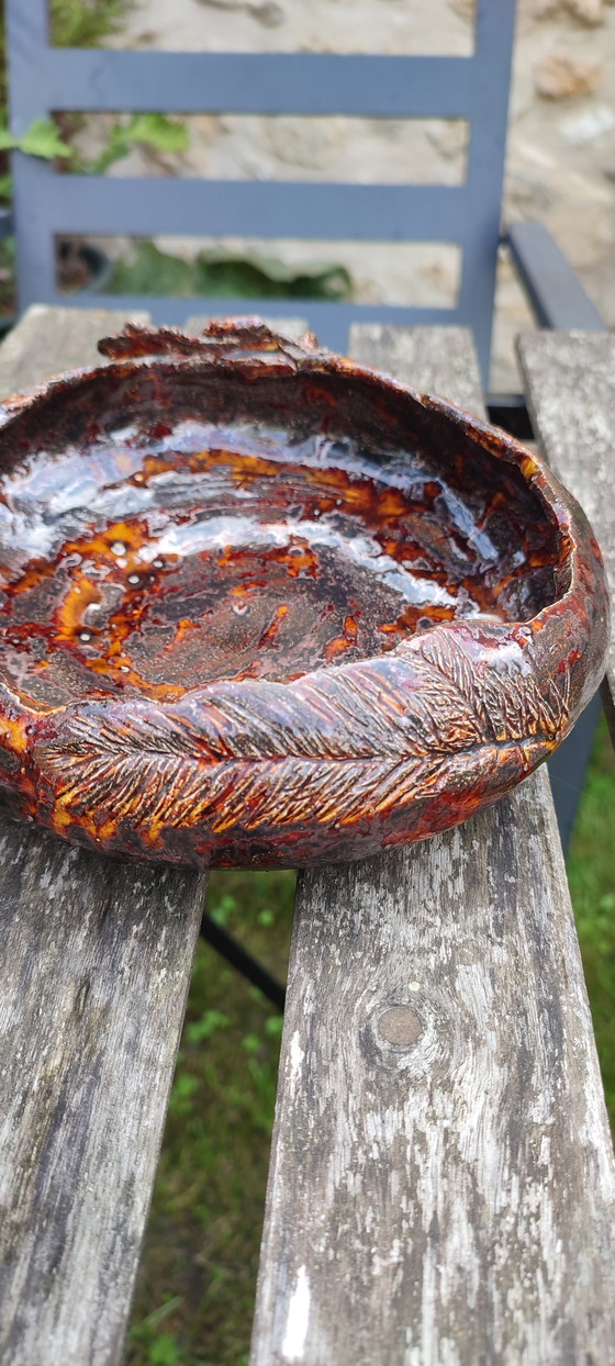 Ciotola in ceramica d'arte smaltata "MichEl 1997", Decorazione erbario – céramique émaillée signée (photo 5 of 14)