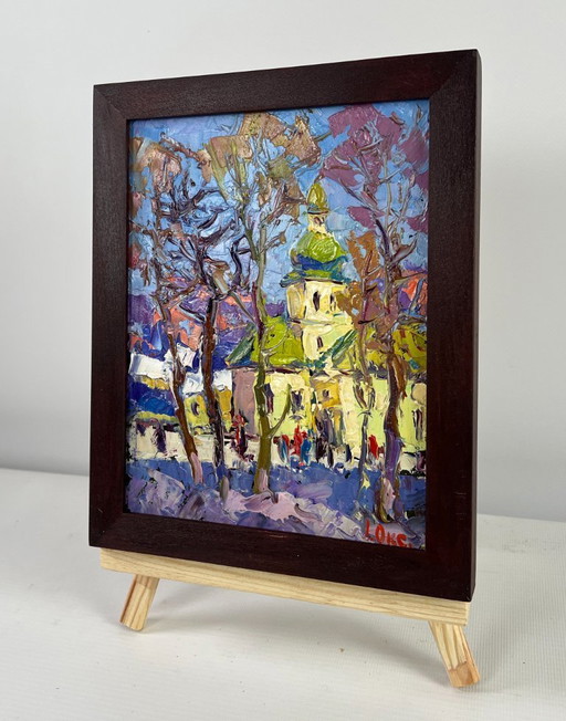 Original Oil Painting Day Church Landscape Spring in every breath