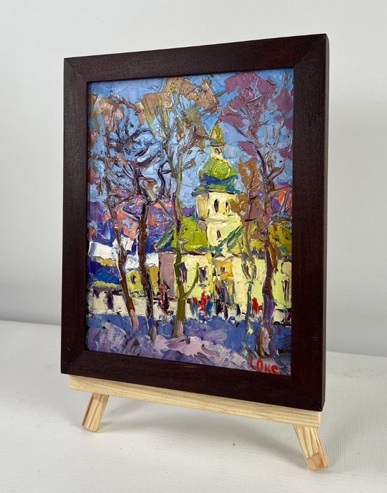 Image 1 of Original Oil Painting Day Church Landscape Spring in every breath