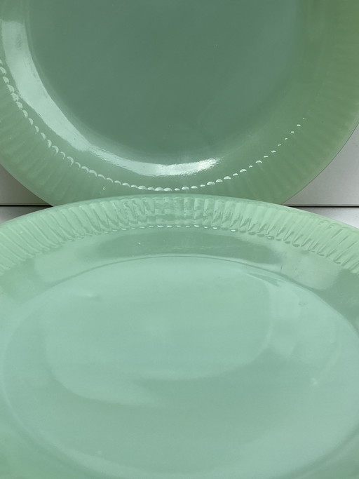 vintage Fire-King Jane Ray saladebord 19,5 cm gemaakt van jadeite groen glas