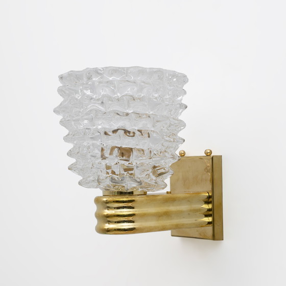Image 1 of Paire de grandes appliques en laiton et verre de Murano Rostrato