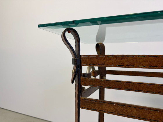 Hermes Style Console, 1970s – Glass, Leather (photo 5 of 10)