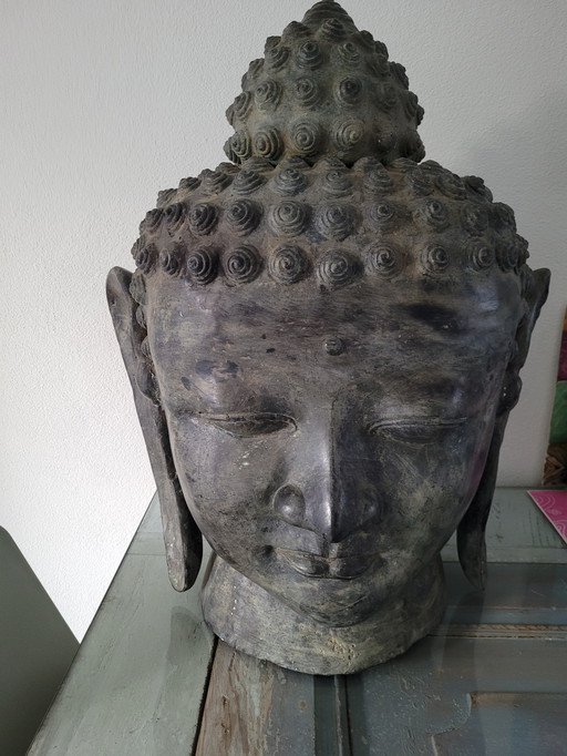 Wunderschöner Buddha-Kopf aus Bronze, Höhe 65 cm