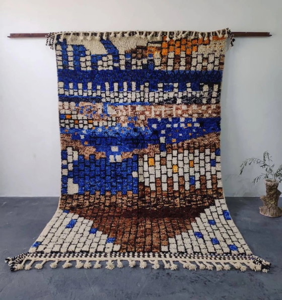 Beni Ouarain “Mosaic” Rug, Deep Blue and Earth, Artist's Piece 3x2M – Rugs & carpets, Wool, Cotton, Abstract (photo 2 of 3)