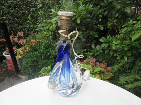 Image 1 of Base de lámpara pequeña Val St Lambert VSL de cristal azul modernista