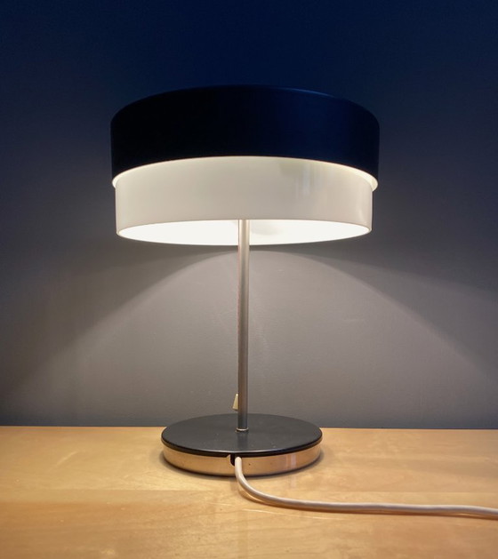 Image 1 of Table lamp in black metal and white glass, by Kamenicky Senov 1960s