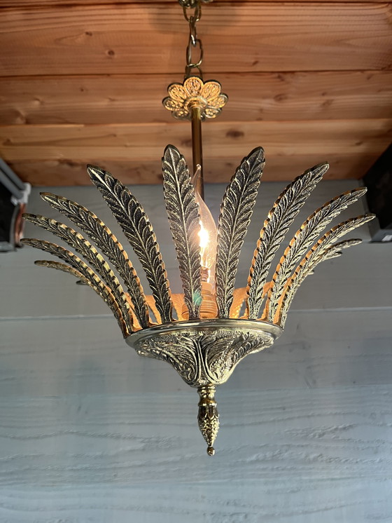 Image 1 of Lampada a sospensione vintage in ottone massiccio in stile maison jansen