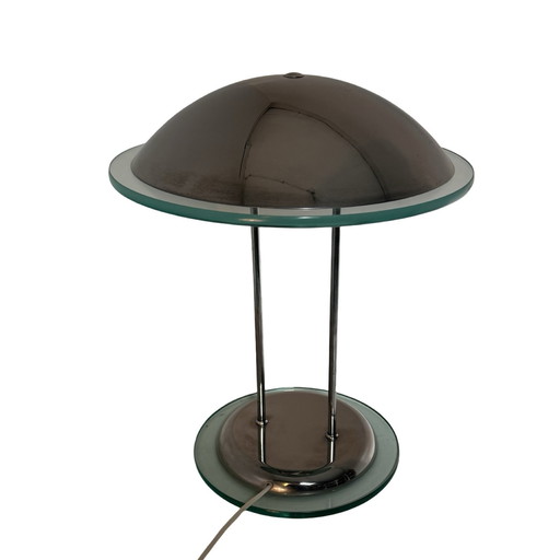 Herda - Vintage Memphis style Desk lamp - Glass and Chrome - Ufo / Mushroom shaped