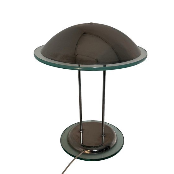 Image 1 of Herda - Vintage Memphis style Desk lamp - Glass and Chrome - Ufo / Mushroom shaped