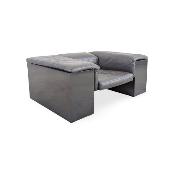 Fauteuil Knoll Brigadier, cuir noir, Cini Boeri, dossier plat, 1980 – Leather, Wood (photo 3 of 10)