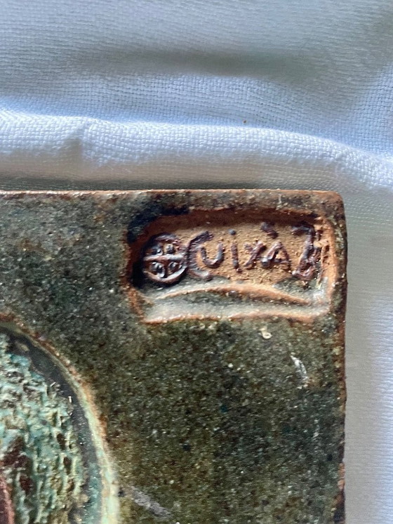 Image 1 of Carreau d'art mural figuratif moderniste en grès polychrome 1975