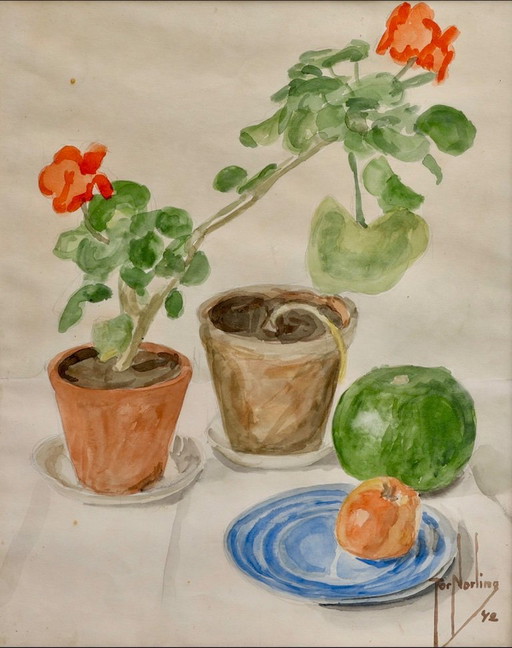 Geranium – schilderijen tekeningen, Glass, Paper