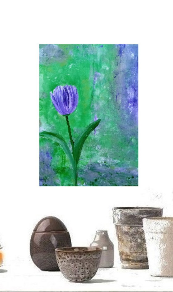 Image 1 of Schilderij paarse tulp