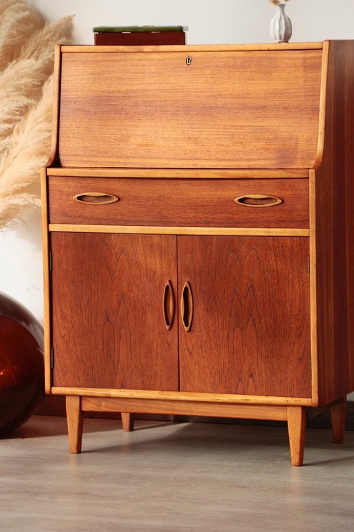 Vintage teak Jentique secretary desk – Restored English furniture from the 1960s