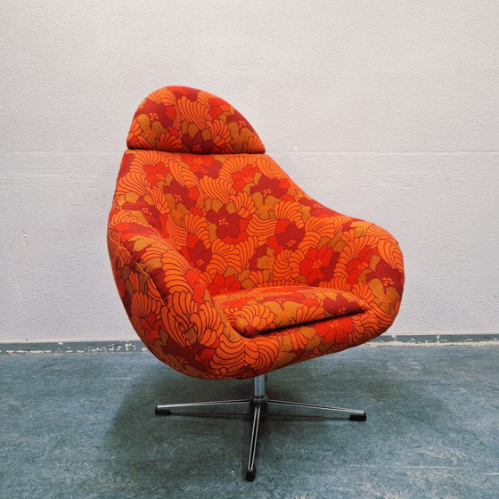 Image 1 of 60's vintage swivel armchair reupholstered orange floral armchair swivel armchair