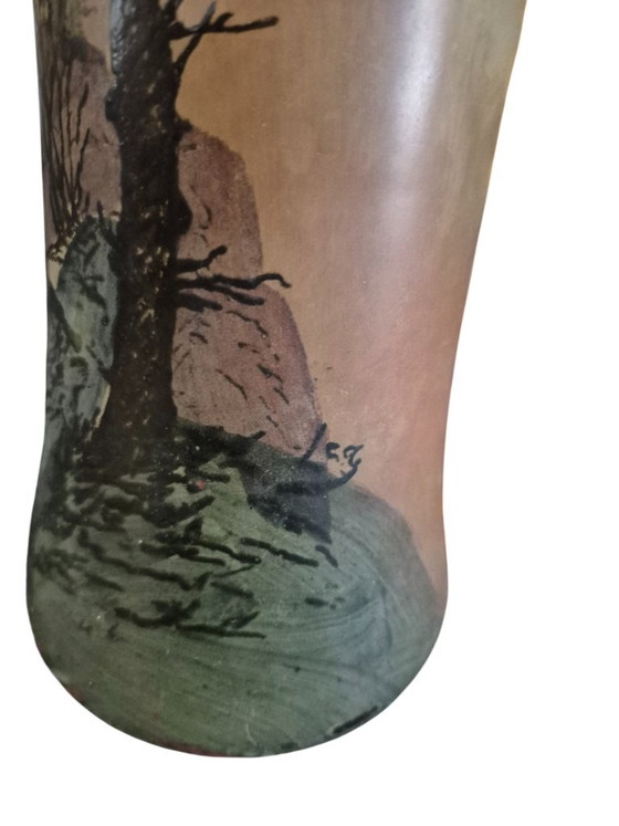 Glass Vase with Landscape Decor, legras, Green, Art Nouveau (photo 10 of 13)