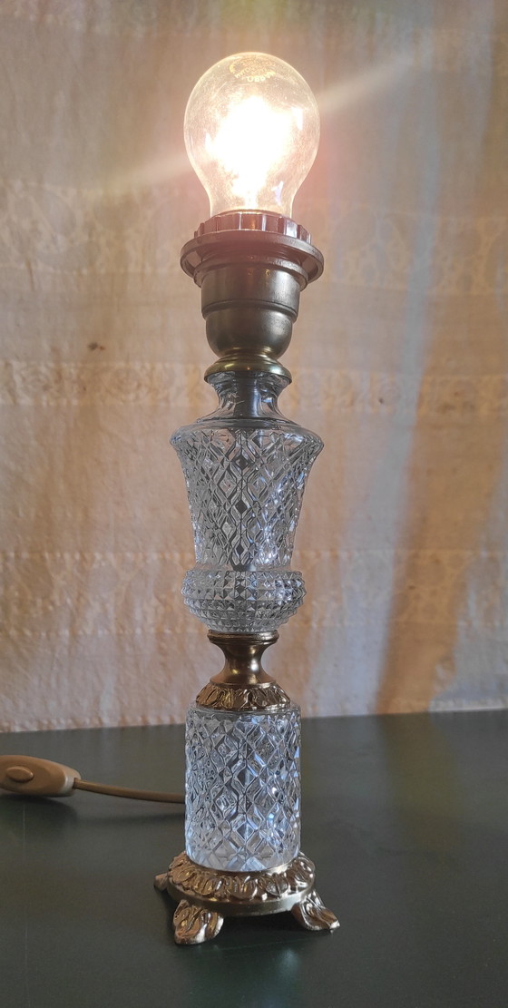 Image 1 of Pieds de lampe à poser en verre et métal doré - mid. XXeme