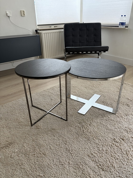 Minotti Design Beistelltisch – Schwarze Eiche / Metall – Beistelltische, polished steel, Wood (photo 5 of 8)