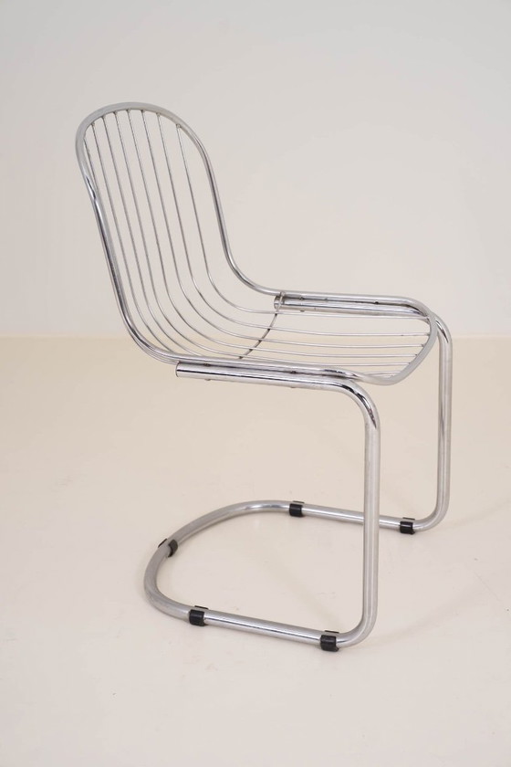 Image 1 of Set di 6 sedie da pranzo vintage in filo di ferro cromato
