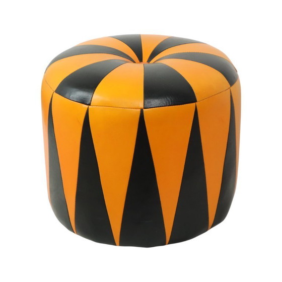 Image 1 of Pouf vintage arancione nero Skai