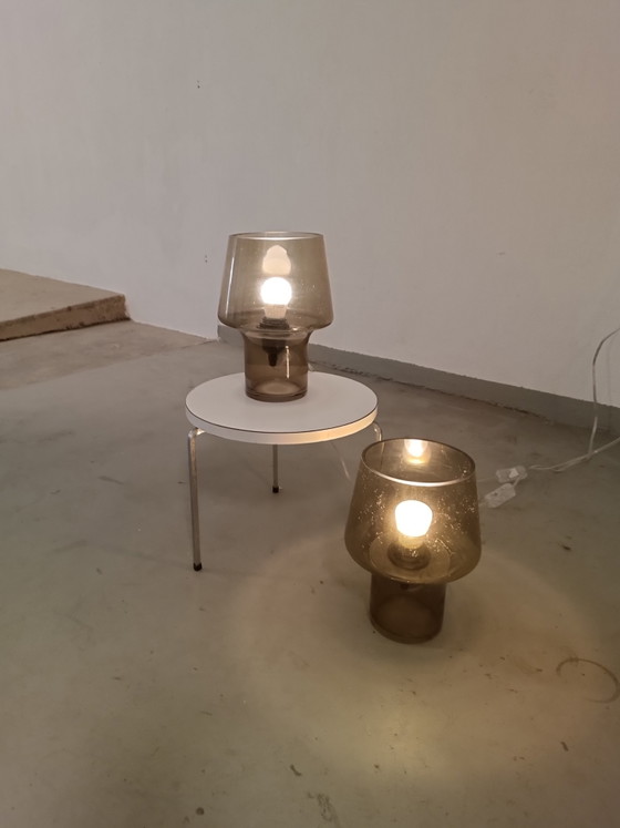 Image 1 of 2 x brown glass mushroom table lamps 
