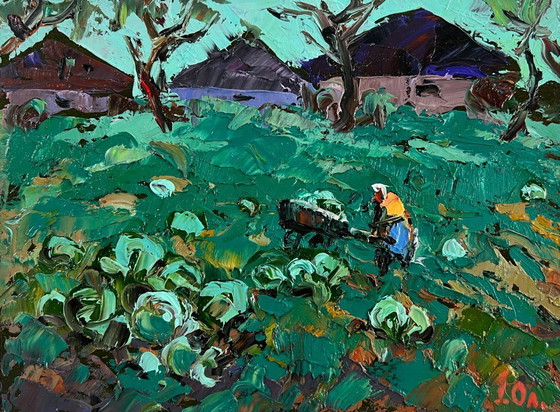 Image 1 of Original Oil Painting Summer Houses Landscape The city and the soul of the village