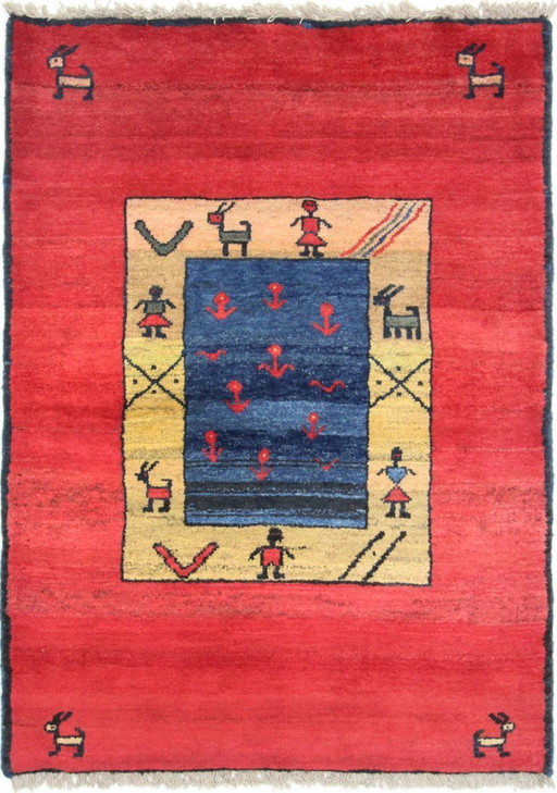 Alfombra oriental persa original Gabbeh Ghashghai, 154 cm x 115 cm, color natural antiguo