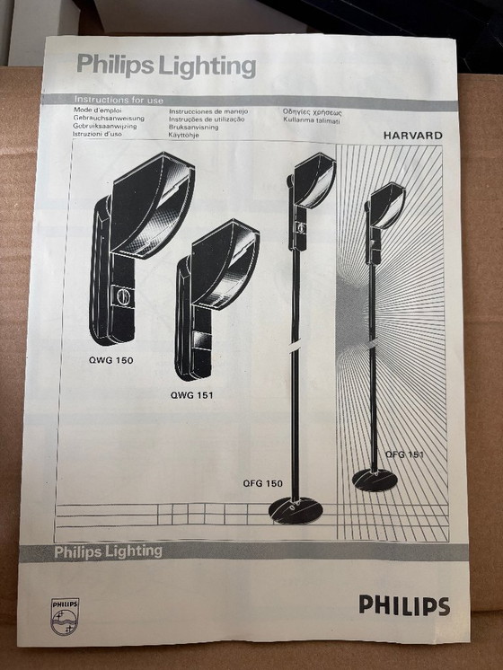 Image 1 of Set PHILIPS QWG 150 Harvard wandlamp - verstelbare lampenkap - retro 80s design lamp - ingebouwde dimmer 