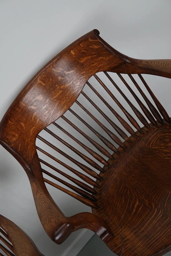 Image 1 of Coppia di sedie da scrivania inglesi in rovere edoardiano con schienali a doghe