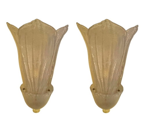Barovier & Toso Wall Lighting gold Glass Murano Pair XXL, Italy 1980