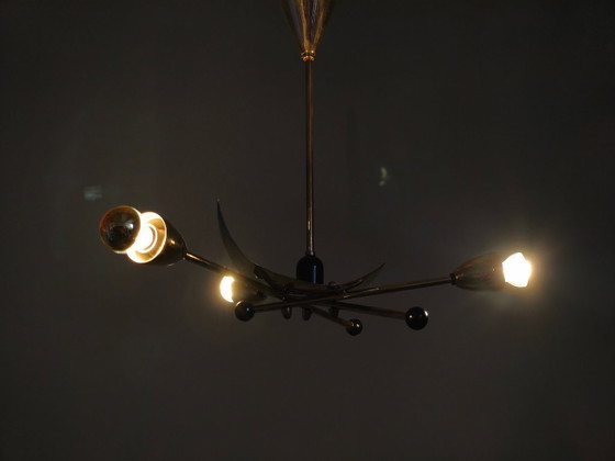 Image 1 of Italiaanse messing Sputnik-kroonluchter in Stilnovo-stijl, jaren 70