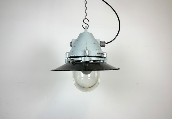 Image 1 of Grey Cast Aluminium Explosion Proof Lamp with Enameled Shade, 1970s