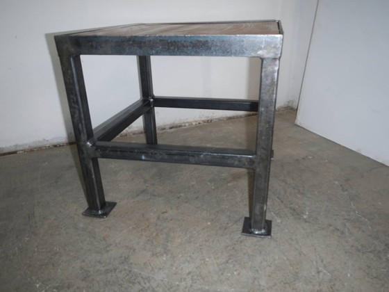 Image 1 of Paire de tabourets en bois et métal noir, années 70