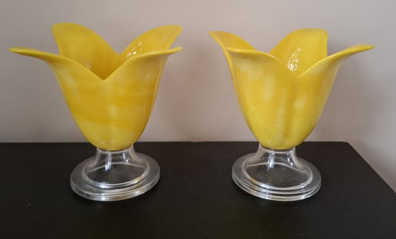 Image 1 of 2 tulip-shaped glass candlesticks