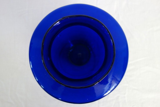 Image 1 of Grande bonbonnière en verre bleu cobalt bulles vintage
