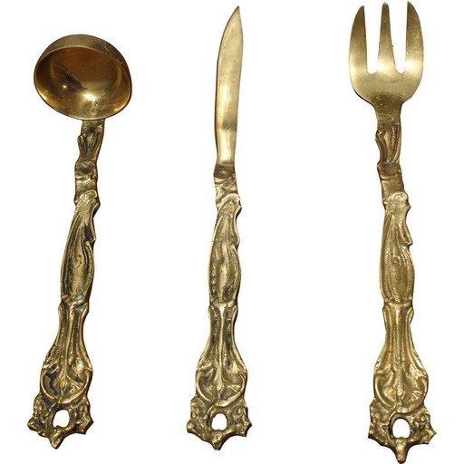 Set de couverts décoratifs vintage en laiton, Italie 1950