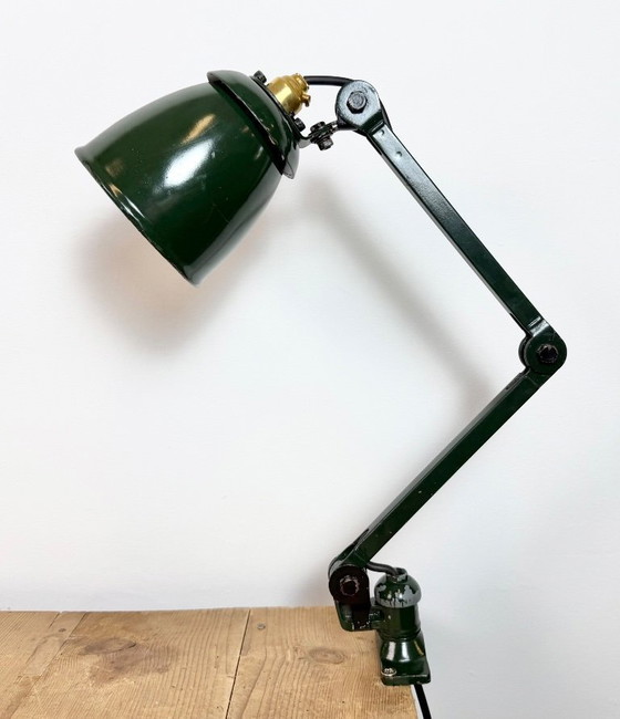 Image 1 of Industrial Green Enamel Adjustable Table Lamp, 1960s