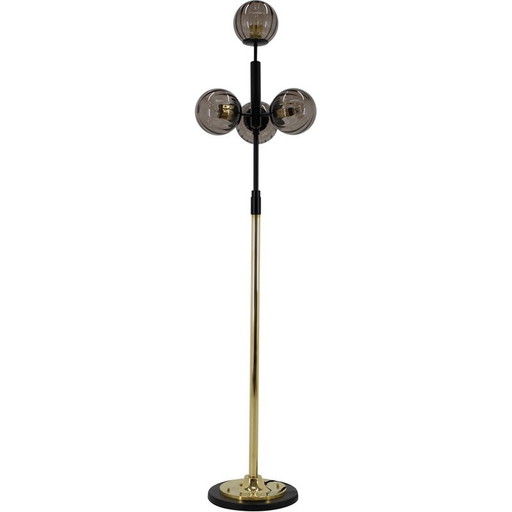 Vintage vloerlamp van messing en glas, jaren 1980