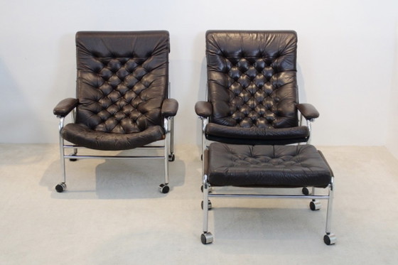 Pair of Noboru Nakamura ‘Bore’ Leather Lounge Chairs, Ikea, Adjustable recliner chair, Chrome (photo 4 of 14)
