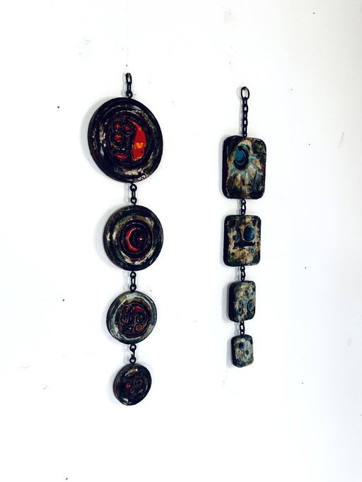 2x Brutalist ceramic wall pendant '60s